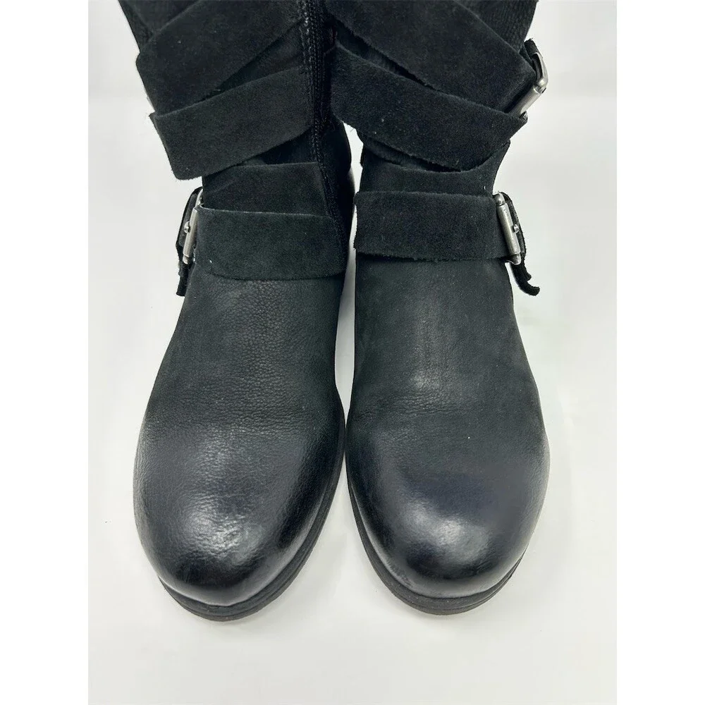 Miz Mooz Shane Womens Ankle Moto Bootie Black Side Zip Buckle Straps Size 39